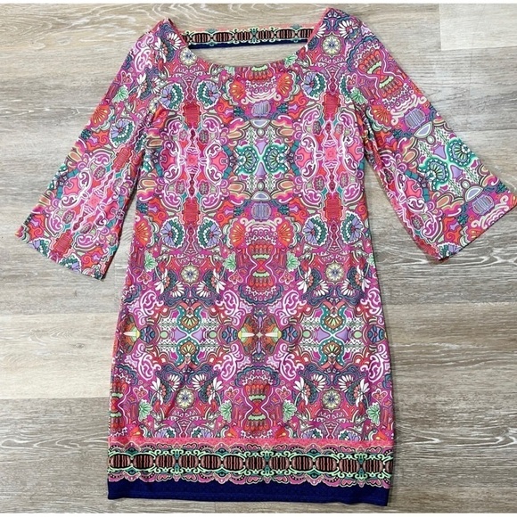 Laundry Shelli Segal Sz S Paisley Print Slinky Shift Cutout Back Pink Dress - Picture 1 of 8